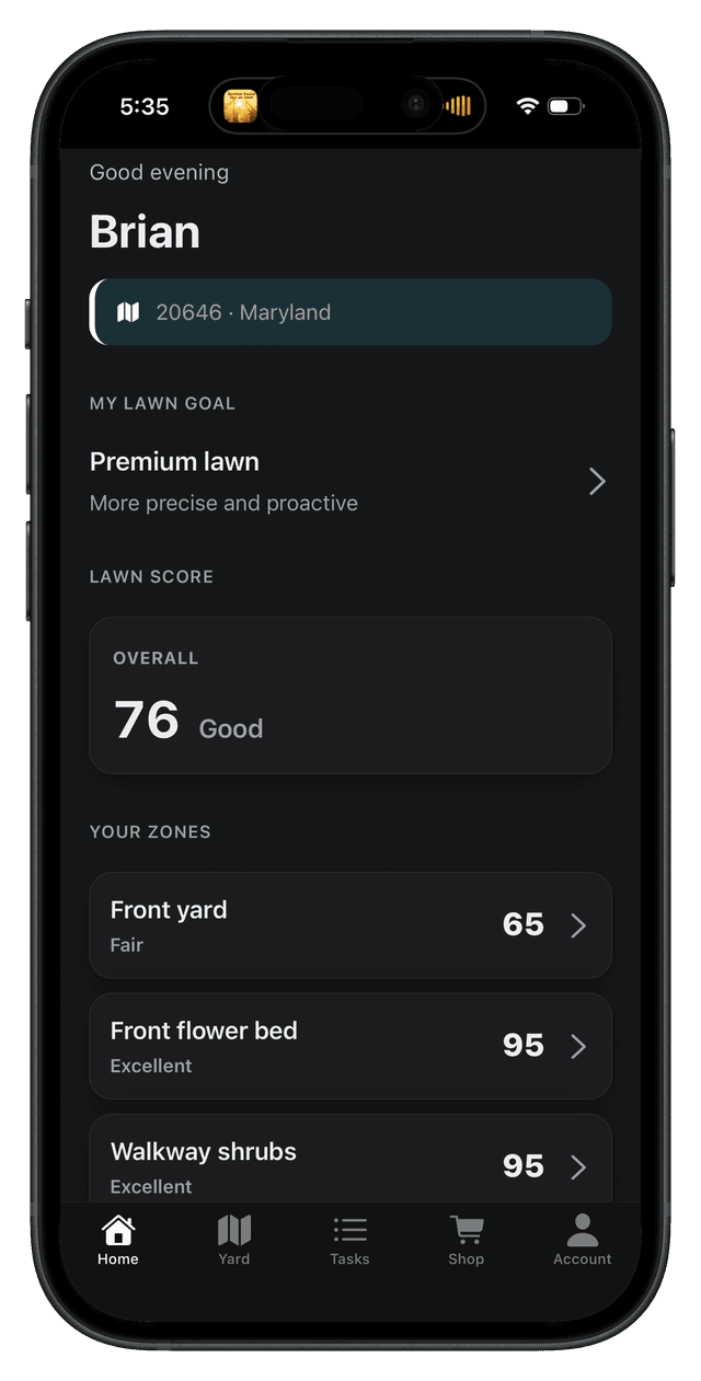 YardWhiz home screen