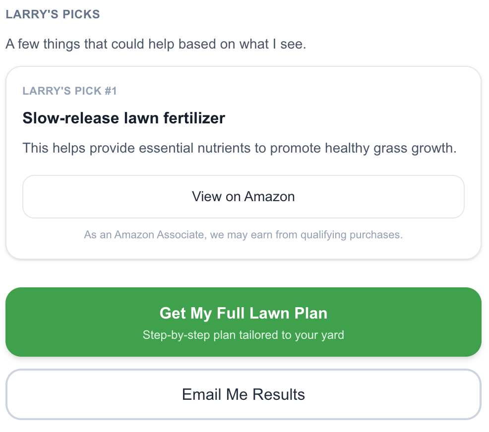 Example: product picks and ways to save or continue with a full lawn plan